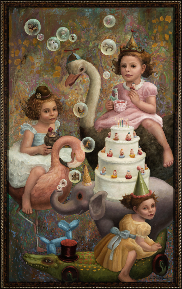 "Clown Cake" 36 inches x 24 inches, 2017, Oil on Panel SOLD Circling the cake, They licked the frosting. It was an Odd cake, Weeping with joy and sadness. Nevertheless, They consumed All the kindness They could eat.