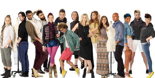 Project Runway. Season 10 Cast. Melissa Fleiss, center in black dress.