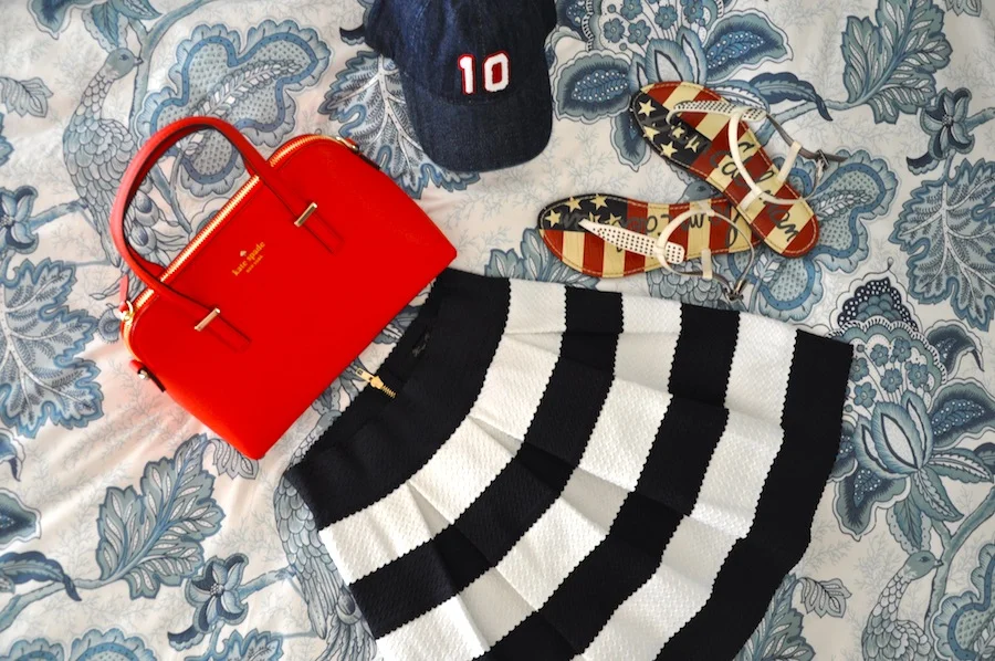 this is what i have packed so far: kate spade purse // j.crew hat // sam edelman sandals // ambiance skirt 