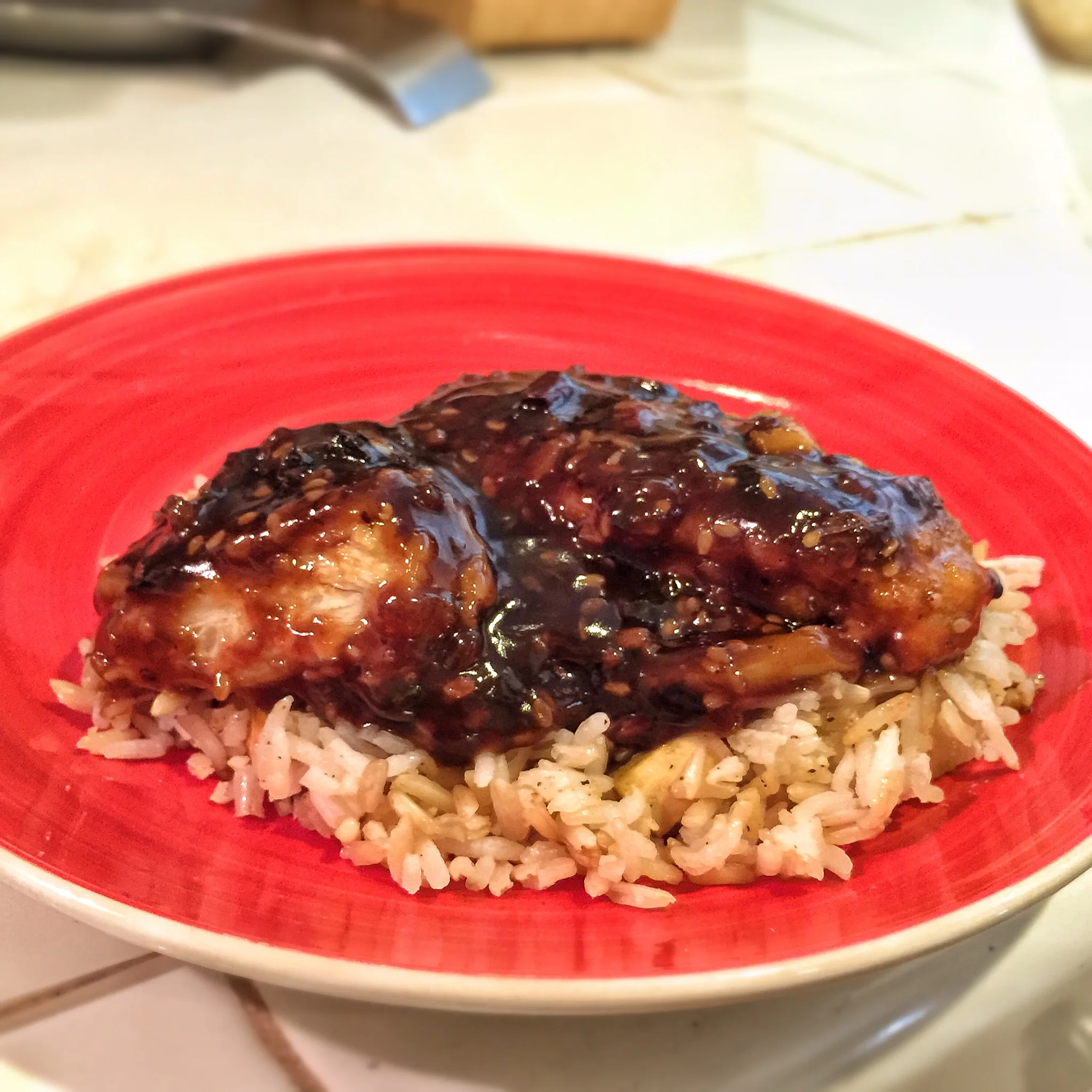 Fishless Filets with Black Bean Sauce over rice