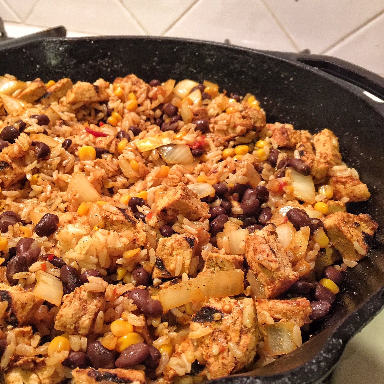 Mexican Fried Rice with Black Beans and Chick'n