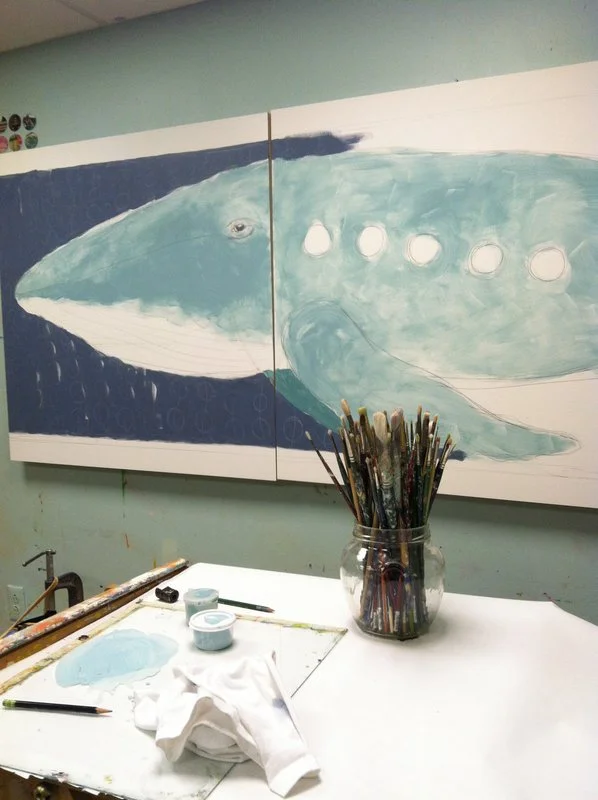 the first under layers for the whale piece. It is a diptych on two 36" square panels