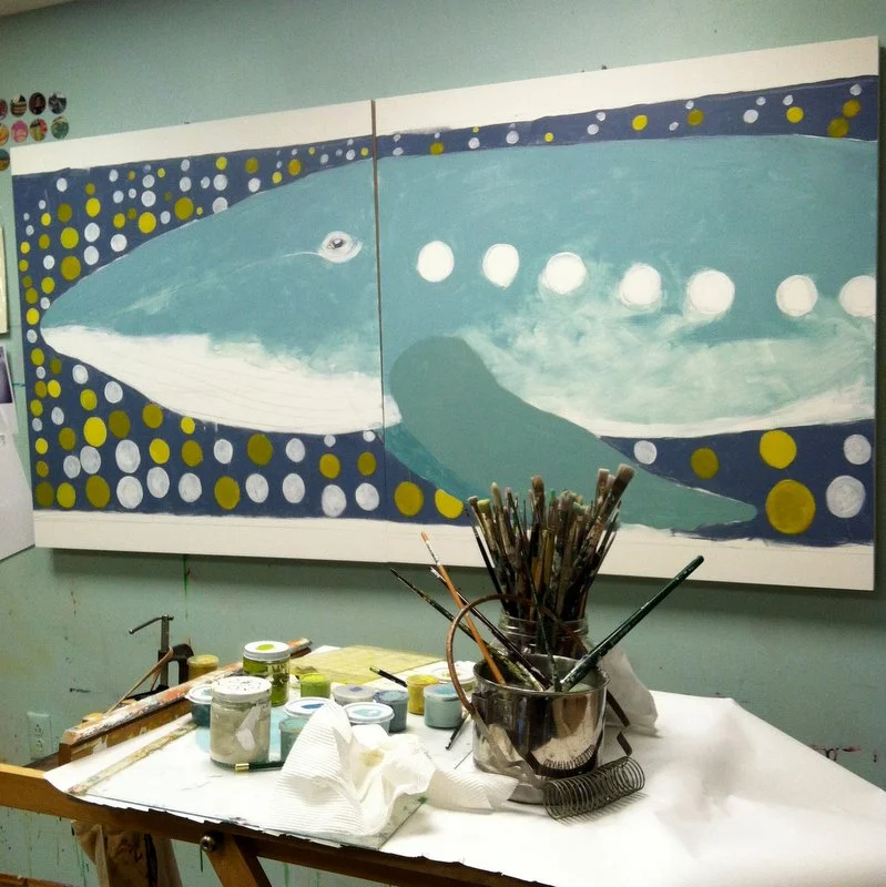 Humpback Whale piece with base layers of paint 