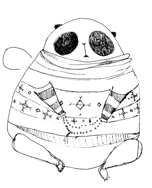 sketch from my sketch book - meditating panda . 