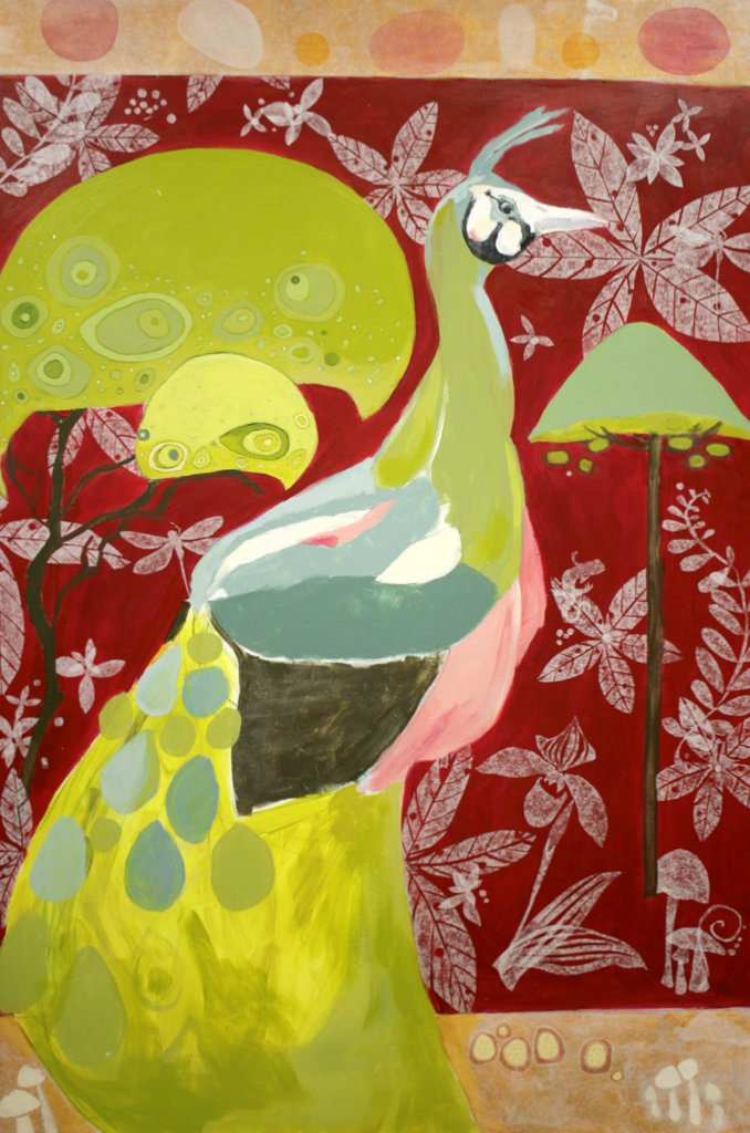 in process - right panel of the "green Peafowl" diptych 