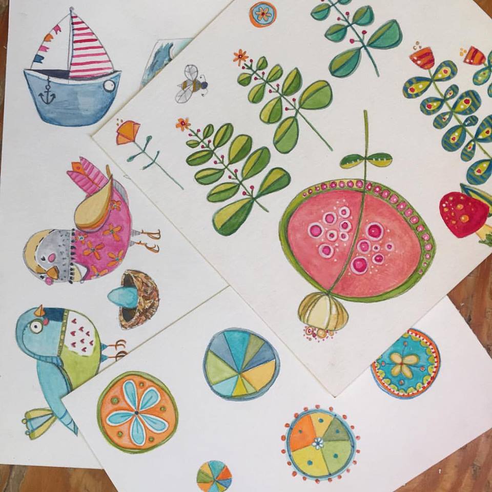 worked on some illustration icons or "bling" that will be used to add interest and fun to the illustrations in the Gracie Brave book. I did these in gouache, colored pencil and experimented with adding pastel pencil on top of the gouache which I liked the result of. 