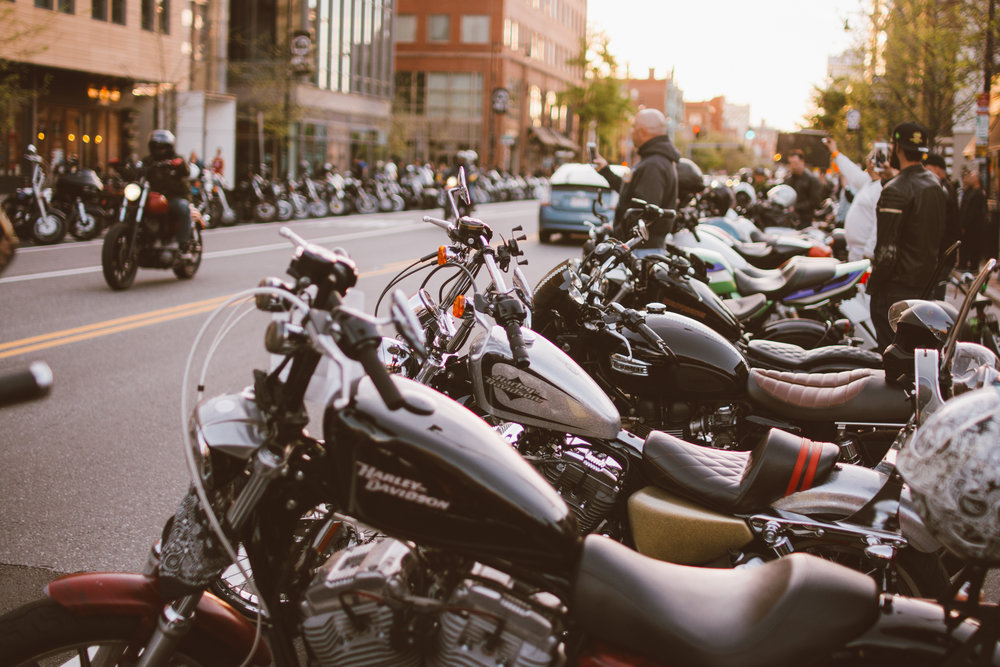 line of motorcycles on mass ave