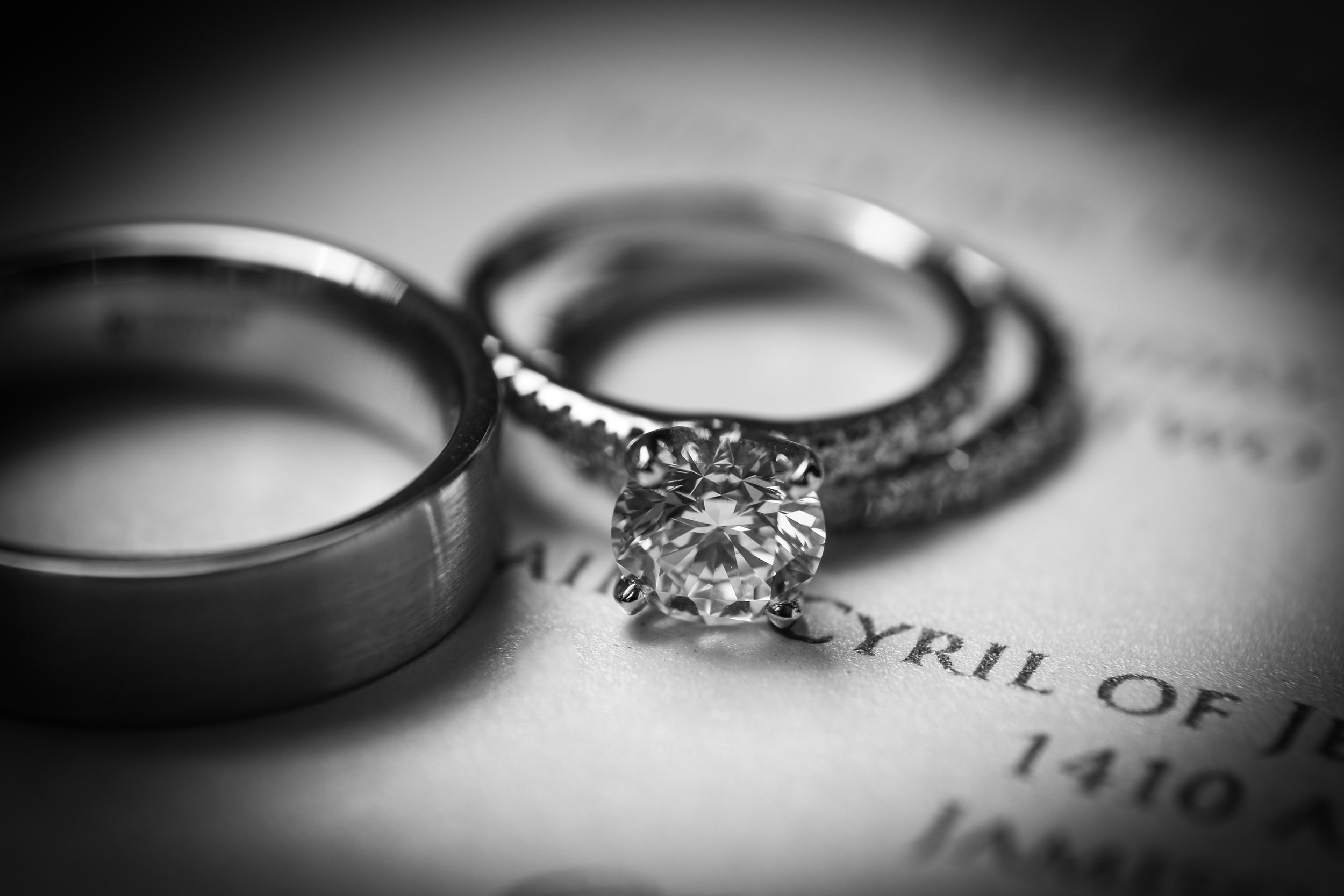 Wedding rings in black and white