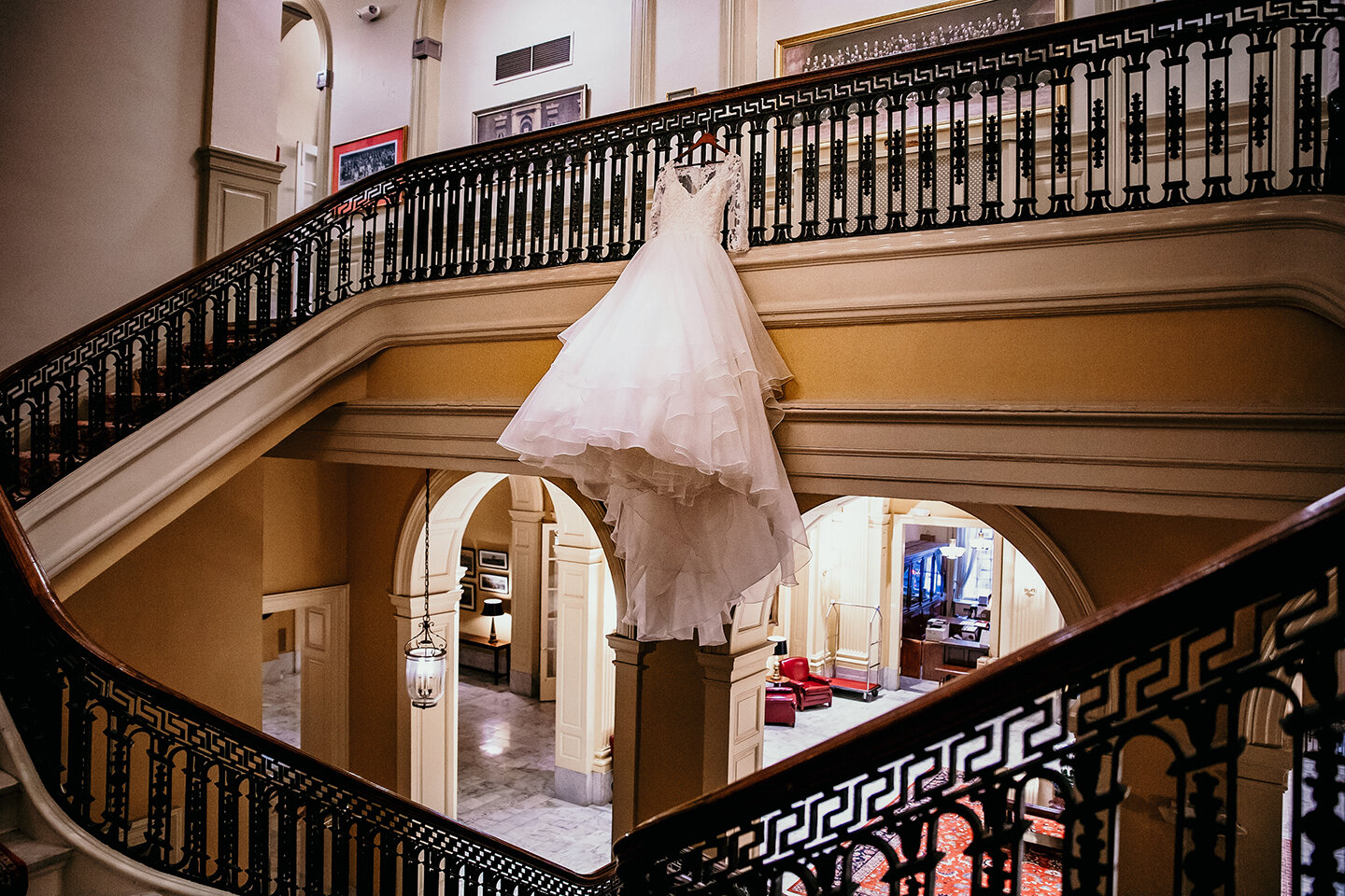 Wedding dress hanging up details