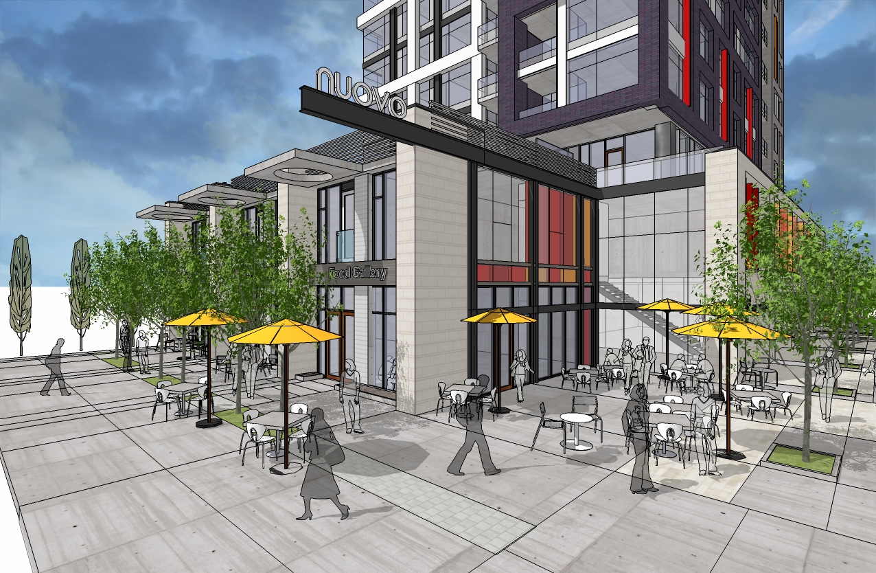 Rendering from Domicile of the front corner of Nuovo condos.