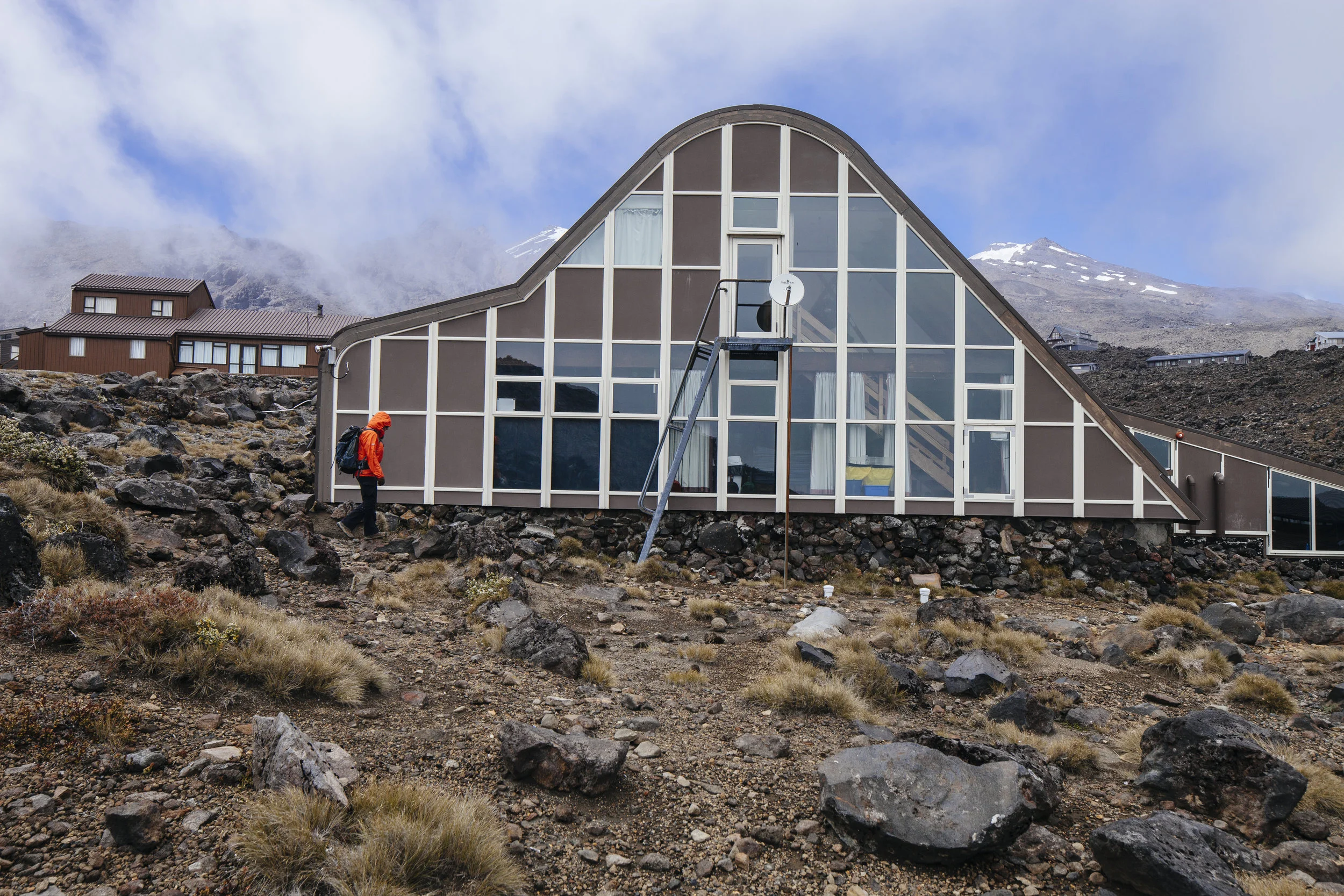 Private ski lodges on Mt Ruapehu in New Zealand. One of the most active vocanic regions in the world.