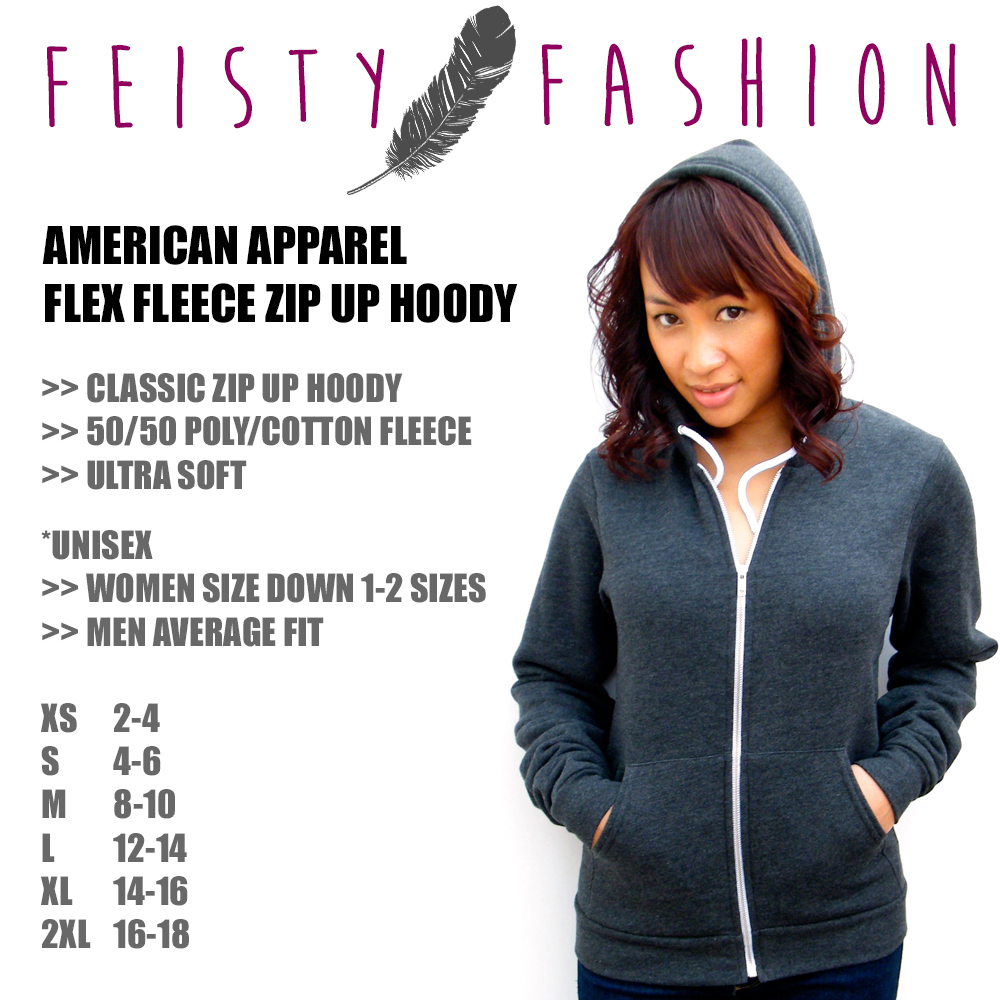 American Apparel Flex Fleece Zip Hoodie Size Chart