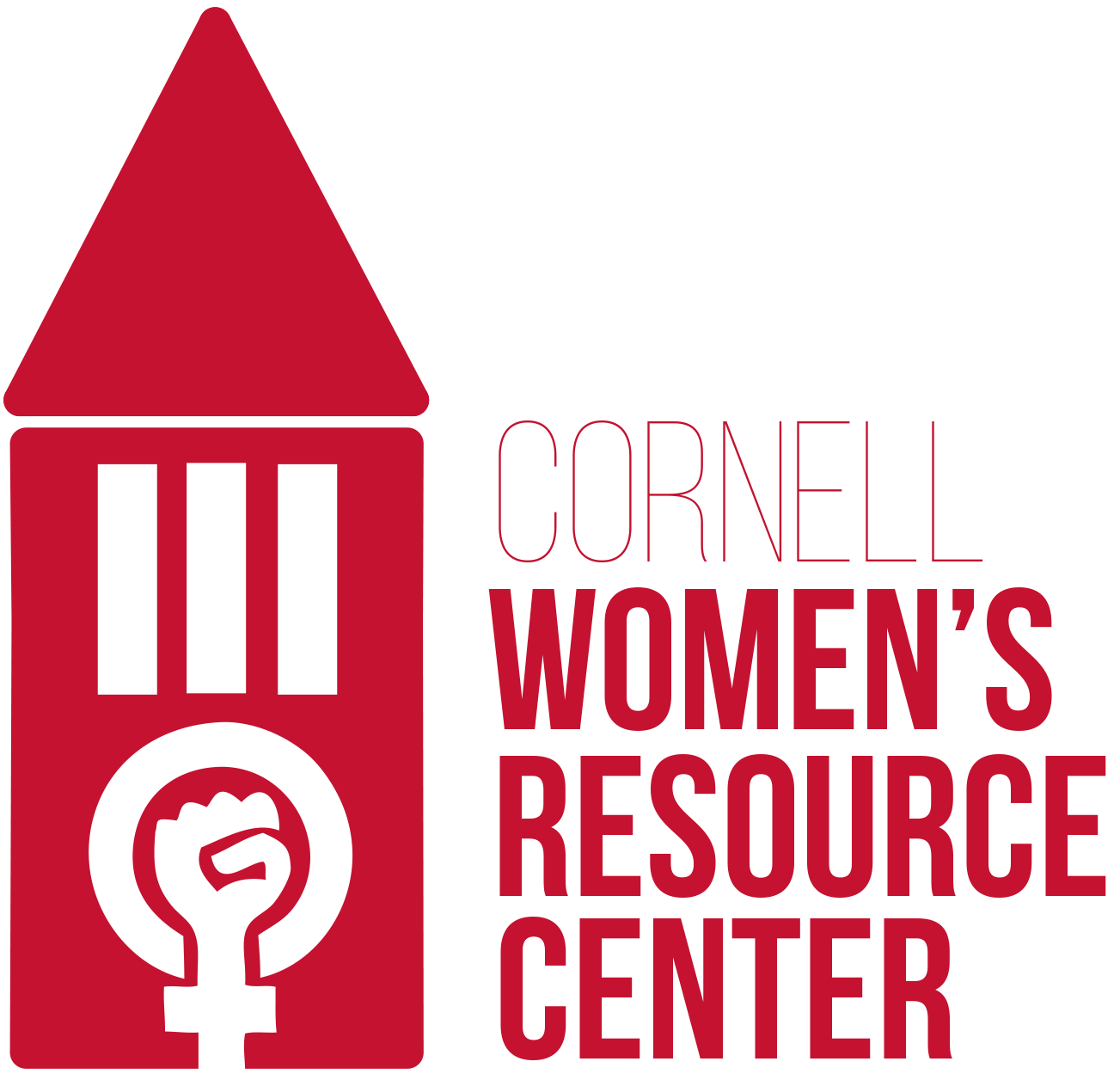  The Cornell Women's Resource Center lacked a logo that connected it to the university and its students. This was remedied by including a clock tower design with a feminist power fist at the center, acting as the clock face. The typeface is dignified