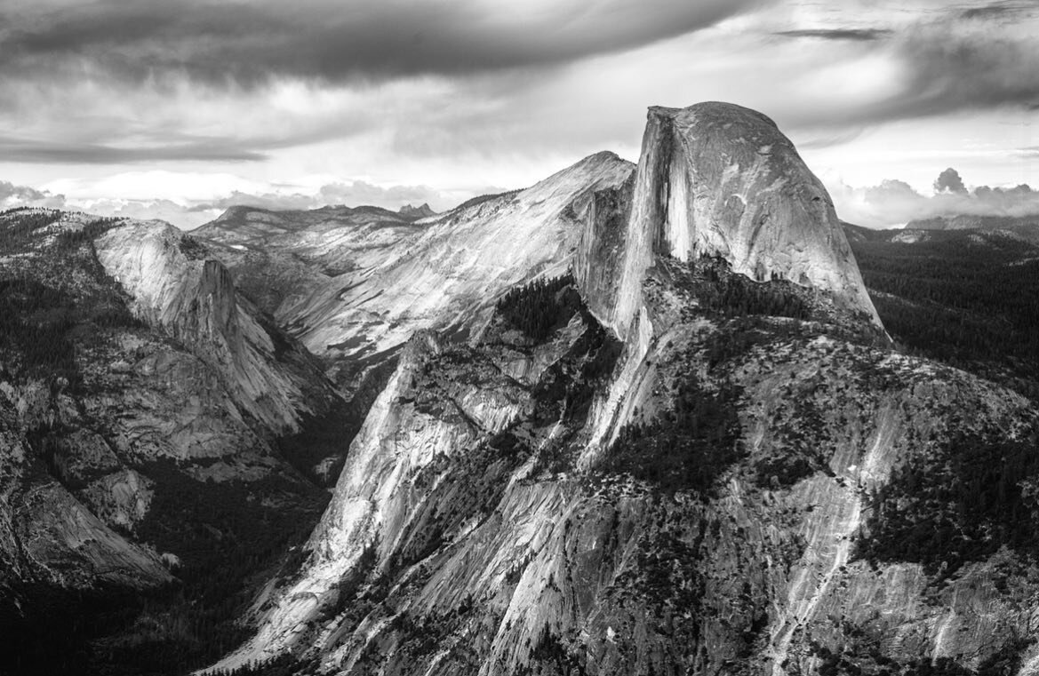 Half Dome
The greatest natural sculpture ever. 
I stand at #glacierpoint and see life with black and white eyes. How grand she is. This is where we need to stand and welcome our humility. We are part of the plan but mere stage hands to this grand per