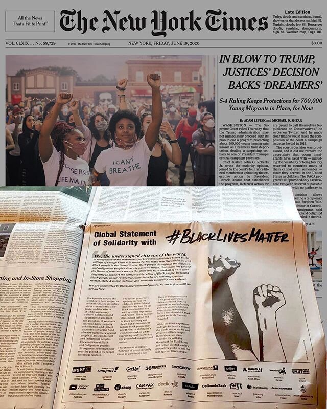 From a petition to this - petitions really work - they were able to get front page in the @nytimes and a half page ad! Go to BlackLivesMatter.ca (or .com if in the #us ) for more info #moveon #canada #ny #newyork #protest #blm #blacklivesmatter #defu