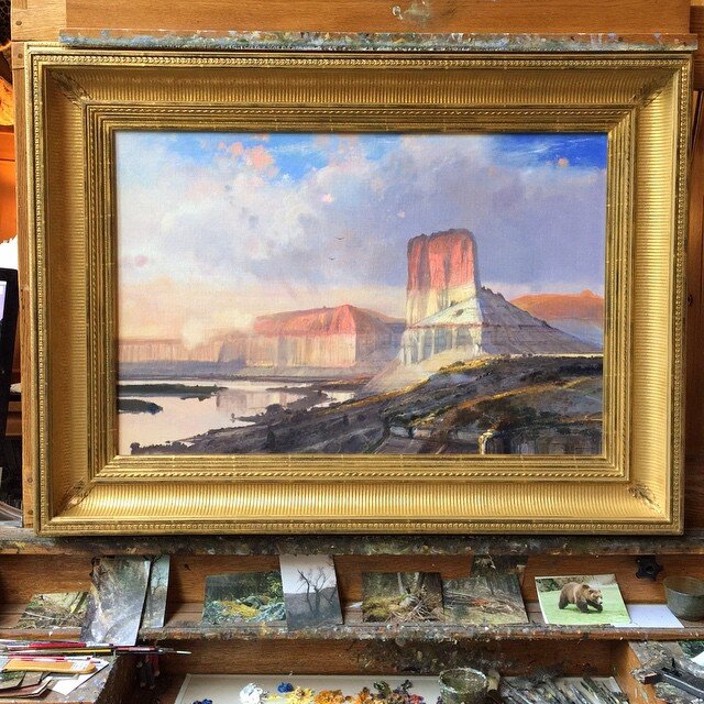 Michael just putting the finishing touches on Castle Butte #colemanart #colemanstudios #fineart #greenriver
