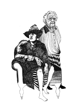 Two Women indian ink 