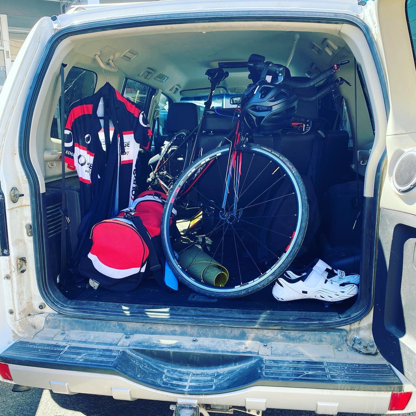 The back of my Pajero has never looked so good
.
Clearly I've developed a red theme - but hey, red = fast right? 
.
I've been impressed with the amount of planning and coordination #triathlon takes. Perhaps that is another element of the discipline
.