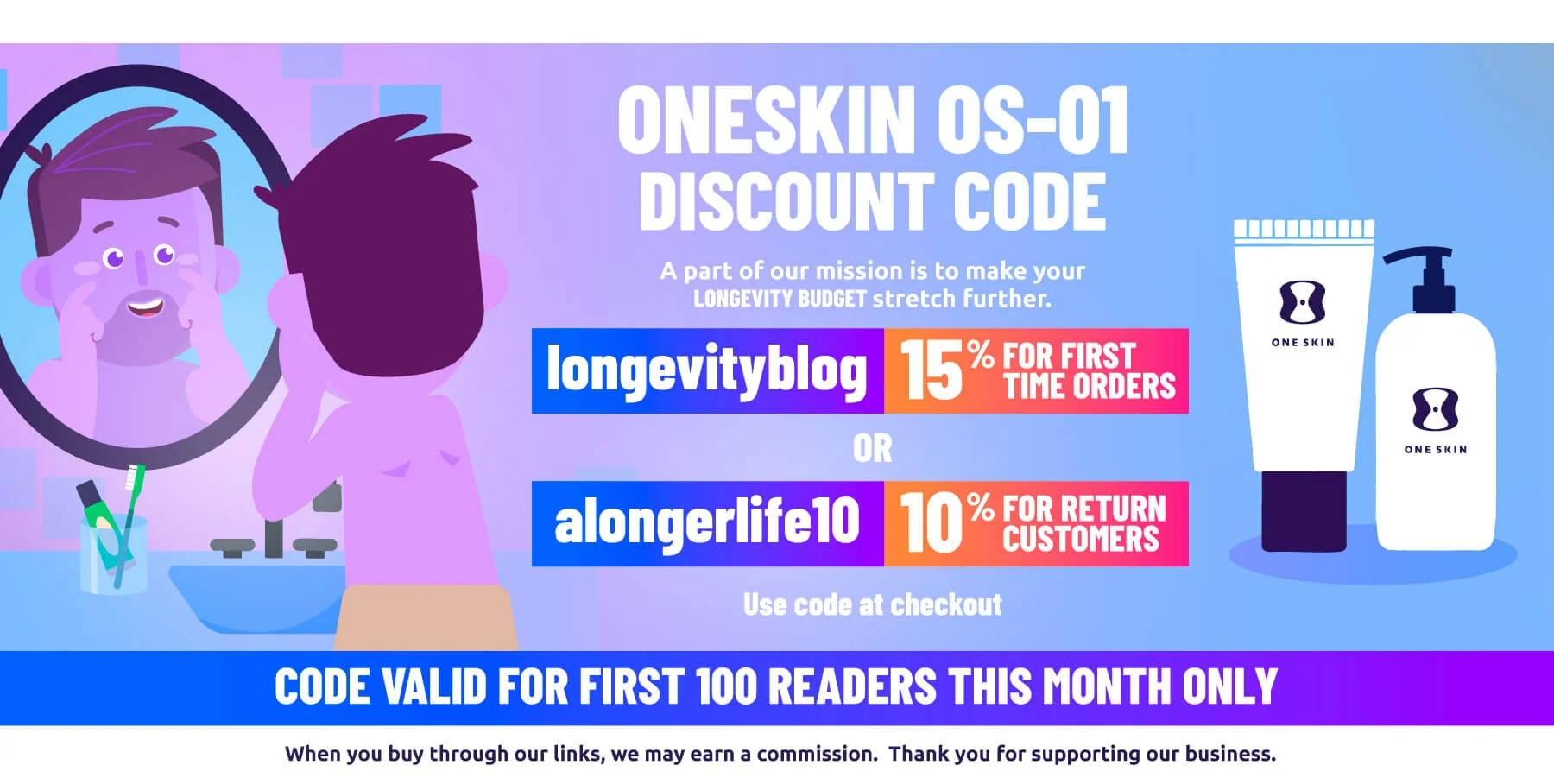 Oneskin os-01 skincare discount code for 10-15% off with code 'longevityblog' for A Longer Life readers