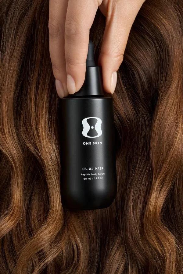 oneskin hair serum review - OS-01 hair serum review showing product with hair