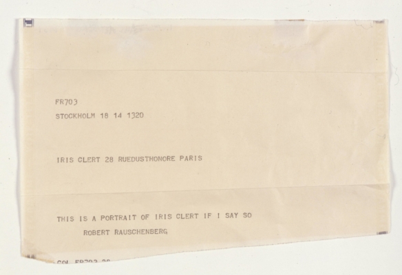 Robert Rauschenberg, This is a Portrait of Iris Clert if I Say So, 1961, Telegram with envelope, 44.5 x 34.6 cm), Collection Ahrenberg, Vevey, Switzerland.