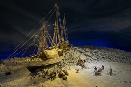 Model of Nansen's ship on the ice; first through the NW Passage. Not a portent of things to come.