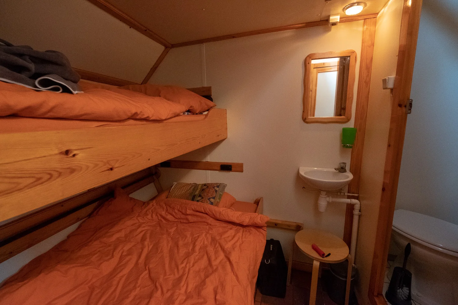 My cabin. Much darker in reality, I had to bump the ISO to 8000 to get these shots.