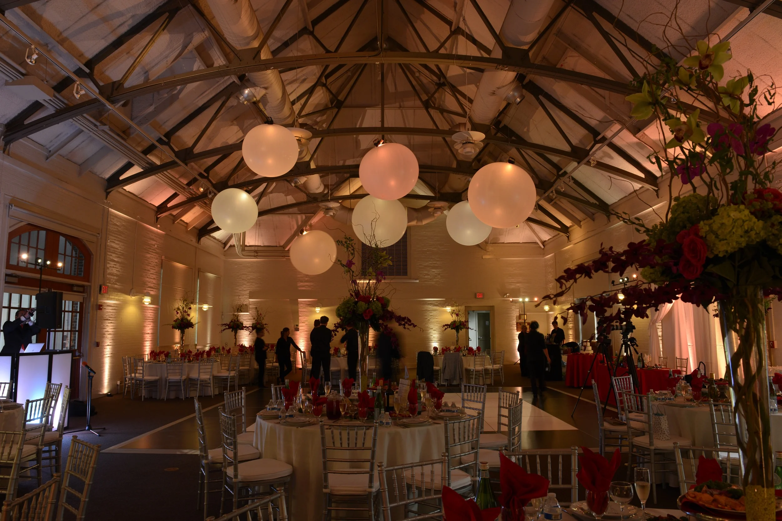 When the main course was to be served, the lighting in the room was shifted to a warm combination of amber, salmon, and blush pink. The colors slowly rotated through each element to give the room some vibrance and intrigue.