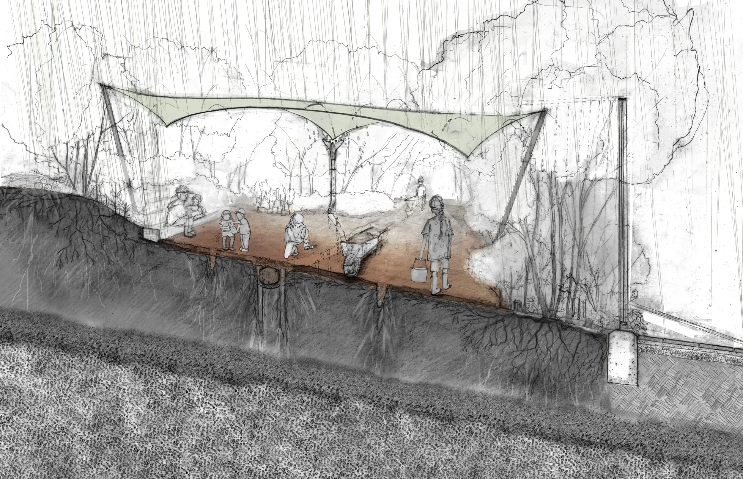 LOG IRRIGATION+DRAINAGE FOR SOIL ECOLOGY @ Bethnal Green Nature Reserve - collaboration with Edward Simpson