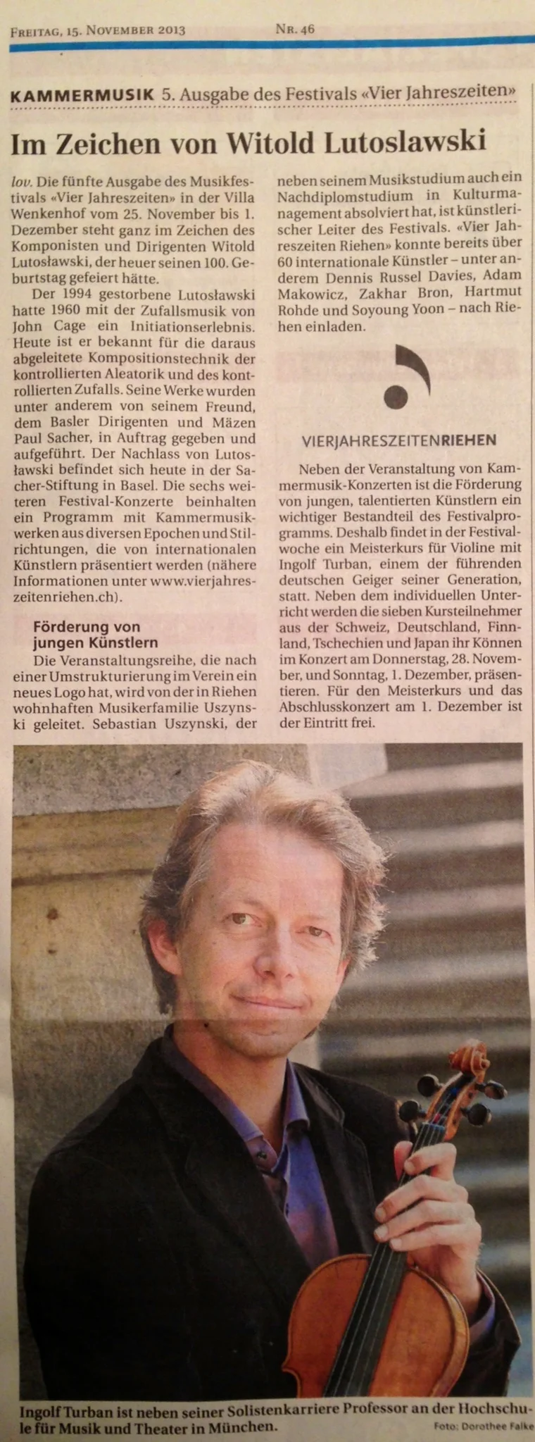Riehener Zeitung 15.11.2013