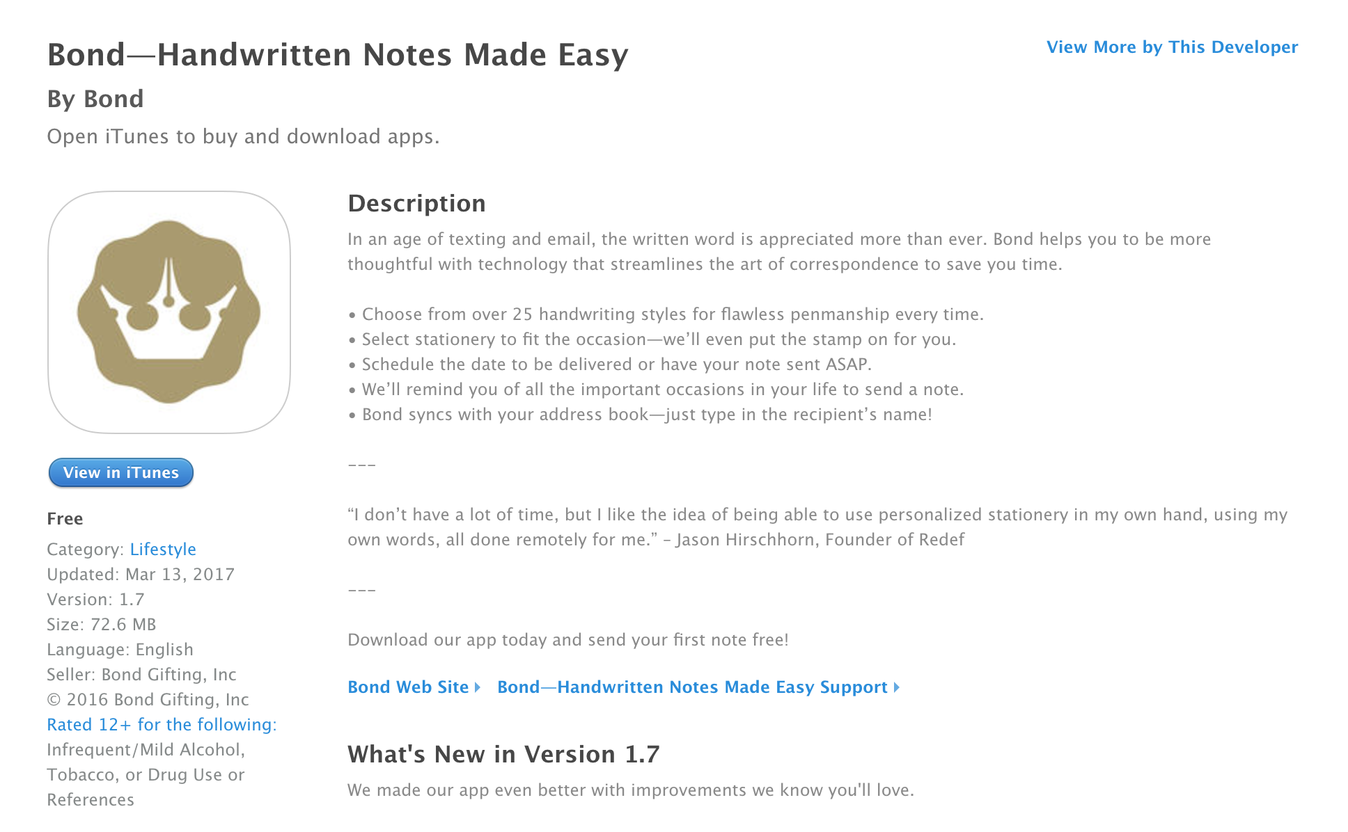 iTunes app store product description (click to expand)