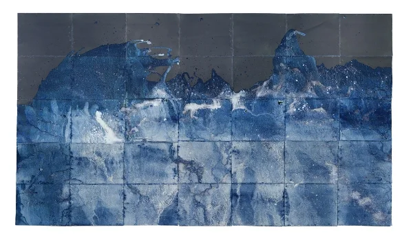 Meghann Riepenhoff. Littoral Drift Nearshore #463 (Polyptych, Bainbridge Island, WA 12.01.16, Five Simulated Waves) , 2016. Dynamic Cyanotype