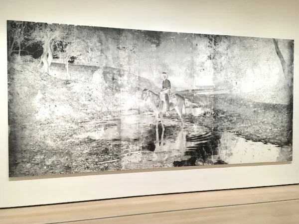 Harold Mendez, (American, born 1977), Sin nombre, 2017-18. Cotton, graphite, spray enamel, toner, and lithographic crayon on ball-grained aluminum lithographic plate mounted on dibond.