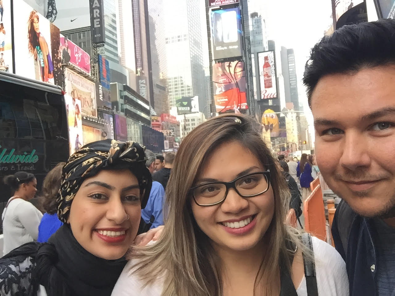 Durrah, Pauline, and James in Times Square, New York