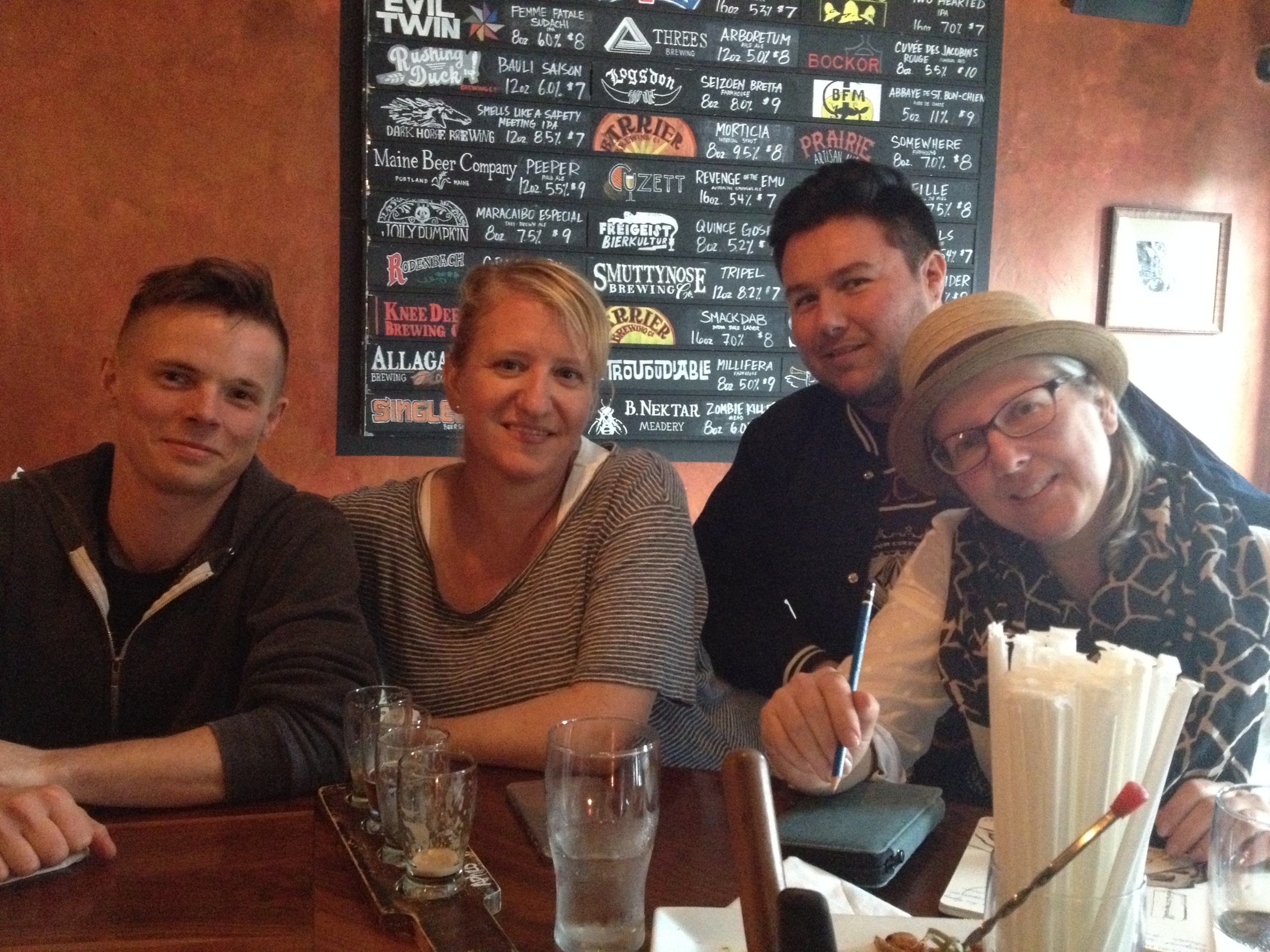 Eric enjoying craft beers with Dorothy, James, and Anglea at One Mile House in Nolita, near Little Italy and SoHo.
