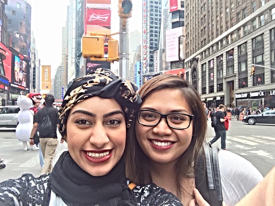 Durrah and Pauline capture a selfie in New York's Times Square.