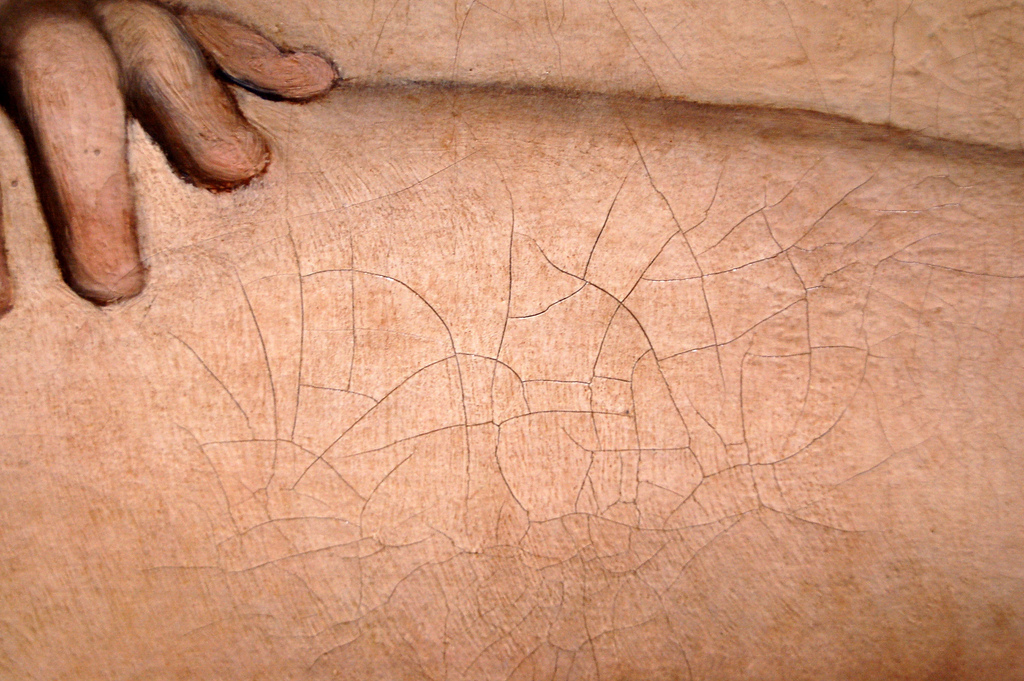We are at a disadvantage to assessing form when we cannot see the work up close, but with the use of tools such as Google Art Project , we can begin to appreciate materials and the production of art objects. See for example the dark contours around parts of the figure and note the many layers of paint building up the composition.
