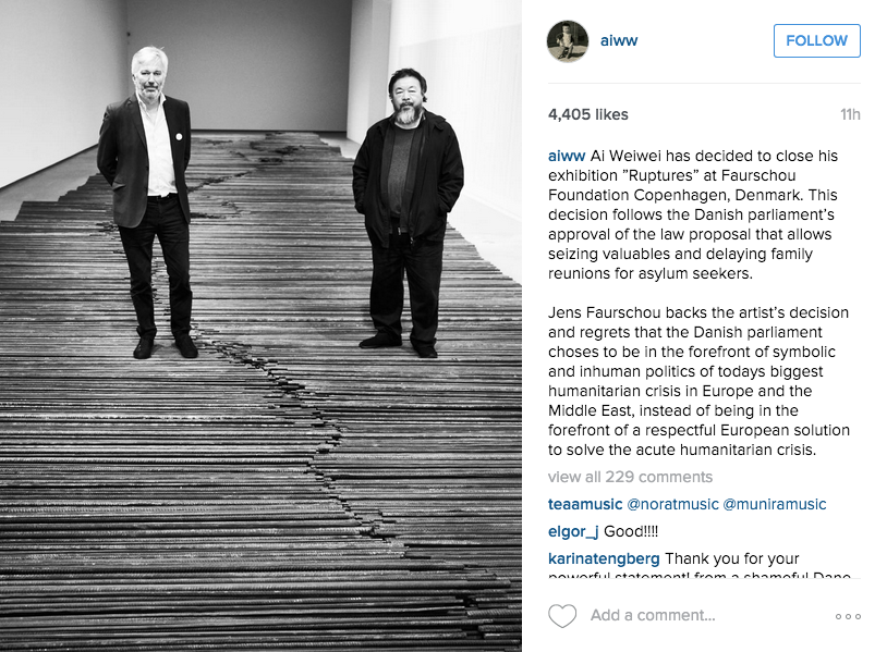 "Ai Weiwei Withdraws Art from Two Danish Museums in Protest of Controversial Immigration Law"