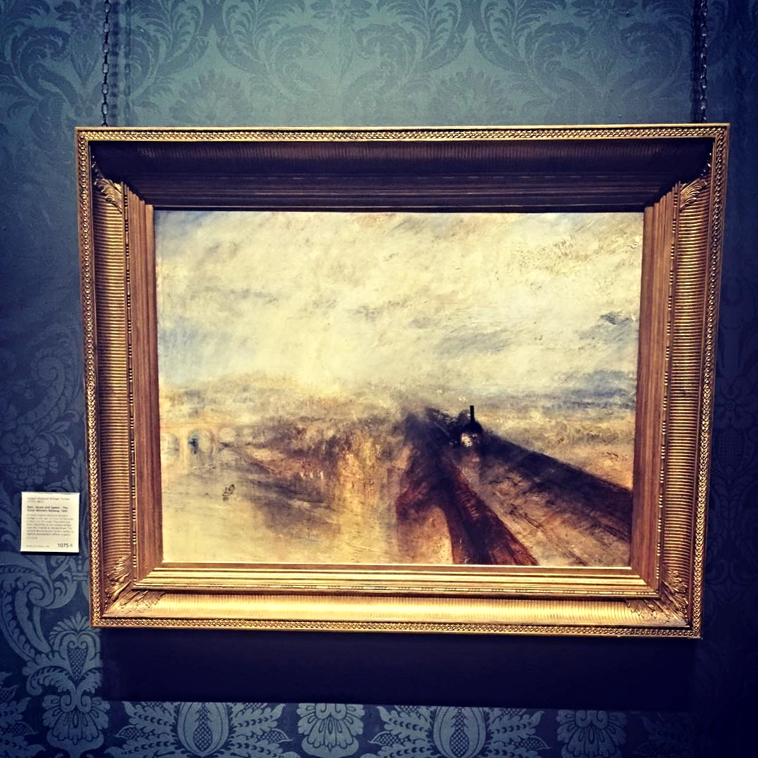 J.M.W. Turner, Rain, Steam and Speed—The Great Western Railway (1844). Astonishing contrasts of tone and whirls of abstraction.