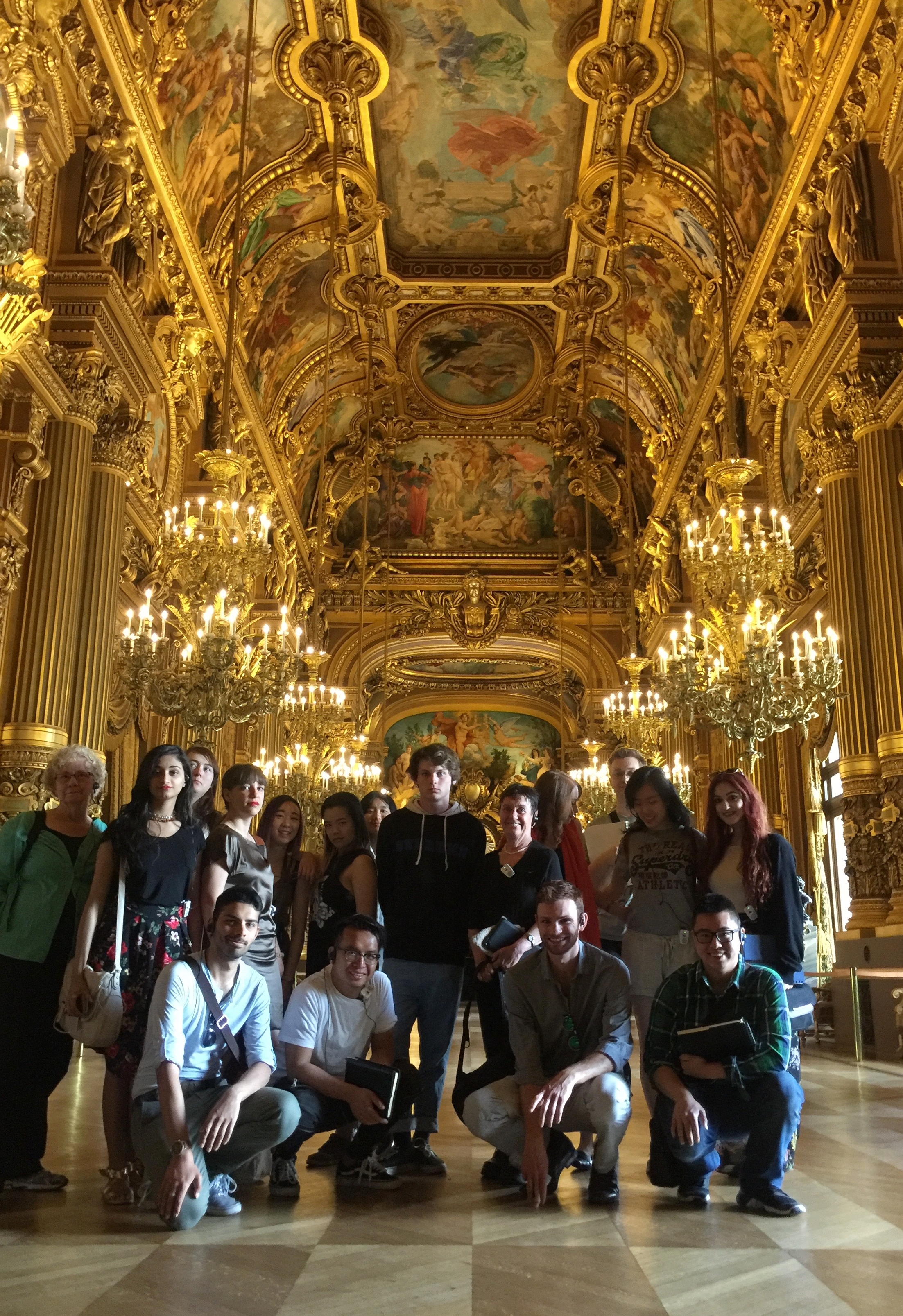 Group photograph in the Opera's "hall of mirrors"-- Tiffany just off center peeking over Lukas's left shoulder.