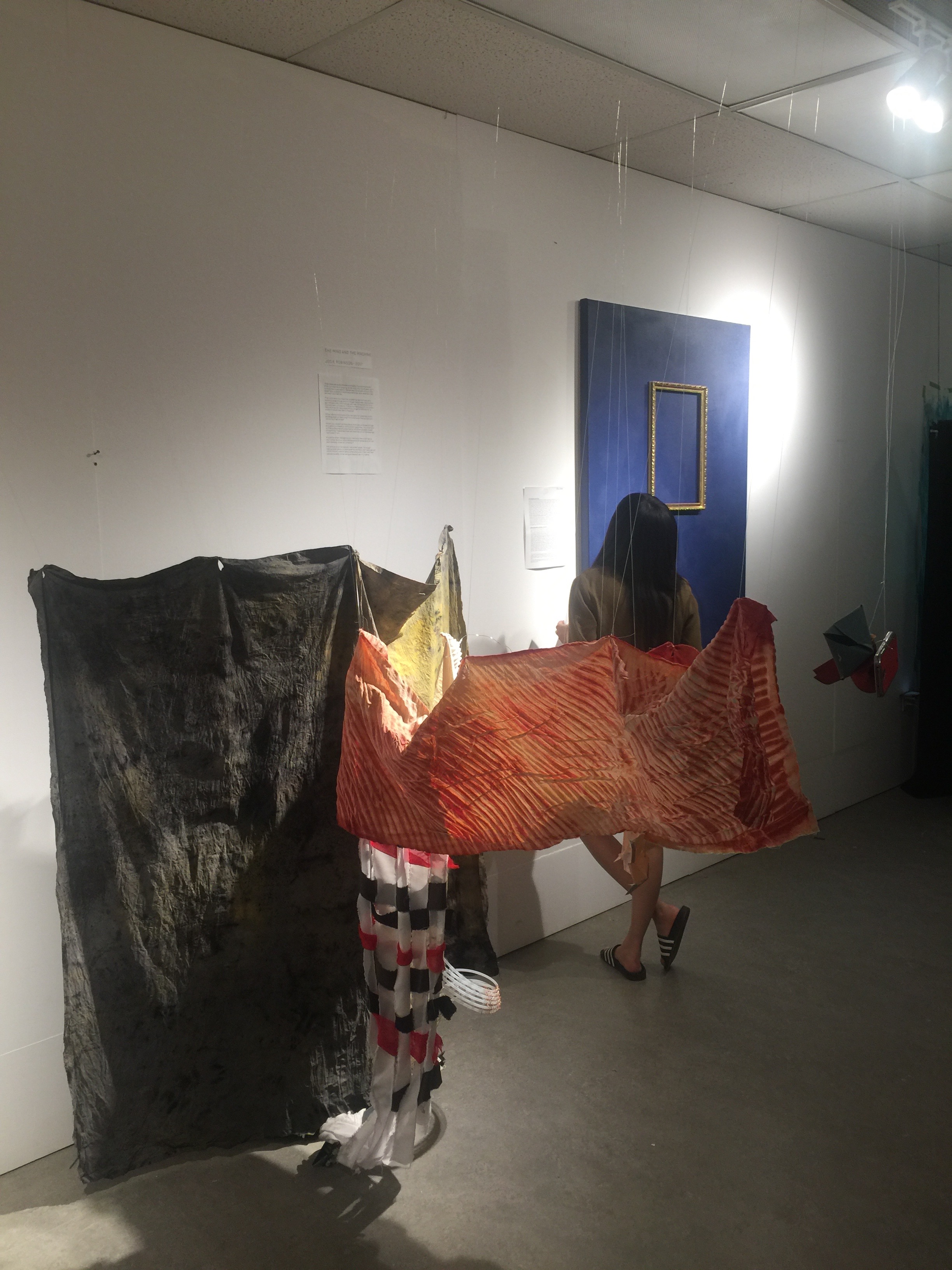 Josie's project (in foreground) featured an installation with fabrics that she dyed herself to reimagine the colour palette of the Cassatt painting.