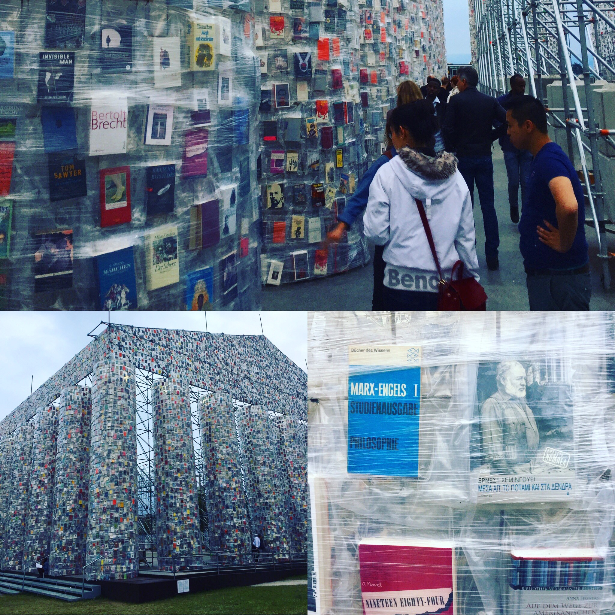 Getting a closer look at the Parthenon of Books by Marta Minujin featuring formerly or currently banned books from all over the world.