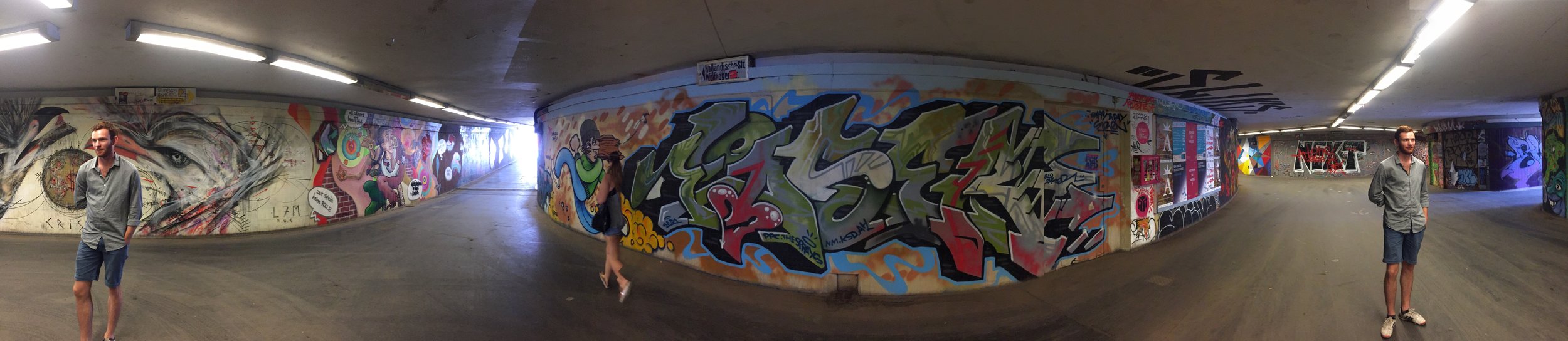 Graffiti and street art hunting in Kassel-- here with Graham, who made it onto both ends of the panorama shot!