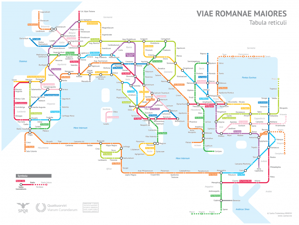 "Ancient Rome’s System of Roads Visualized in the Style of Modern Subway Maps"