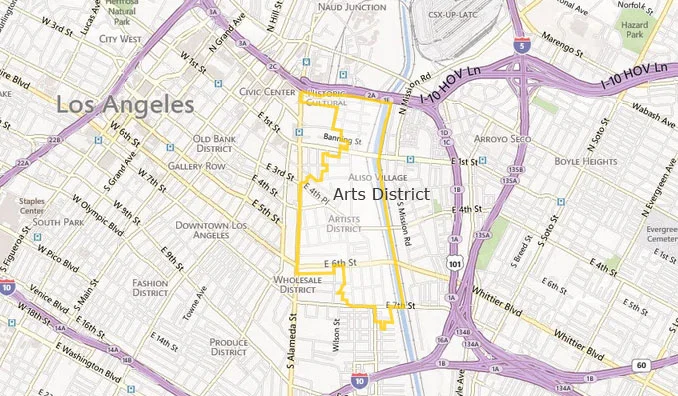 The LA Arts District lies to the east of the main commercial hub of downtown LA and is a neighbourhood undergoing profound transformation as a result of urban gentrification. 