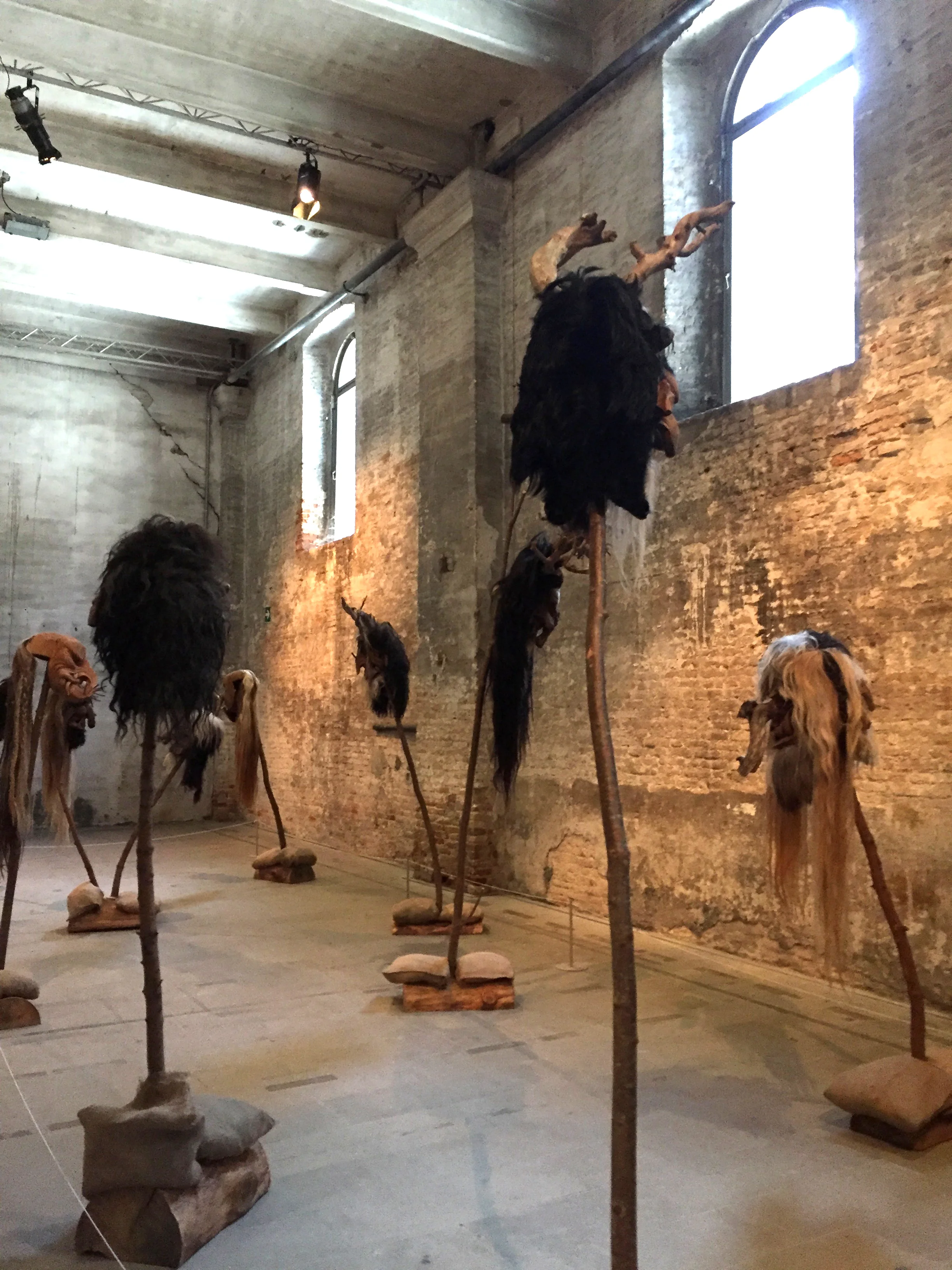 Cameron Jamie, Smiling Disease (2008) at the Venice Biennale Arsenale venue. This installation reminded Elizabeth of the Beau Dick installation two years ago at Documenta and how well that installation would have fit in here.