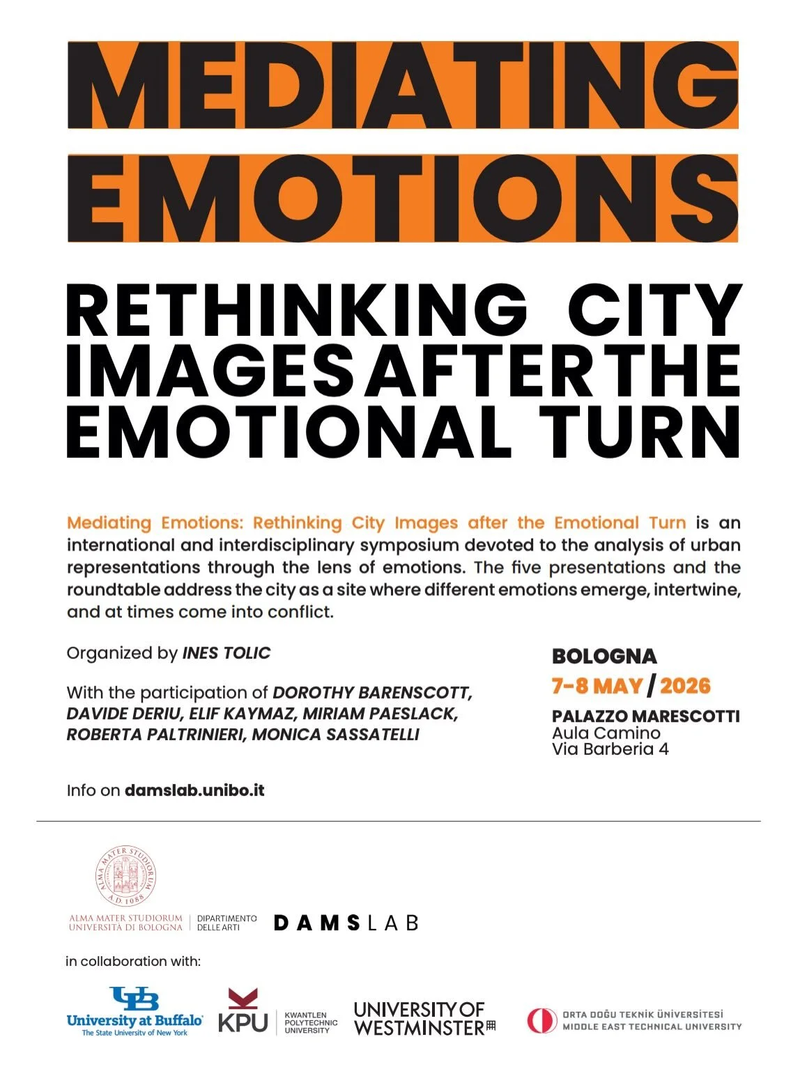 I&rsquo;m delighted to announce that I will be heading to Italy and the University of Bologna&rsquo;s DAMSLab @damslab.lasoffitta_unibo this week to meet with my Urban Emotions research group to participate in a symposium organized by Ines Tolic @tlc