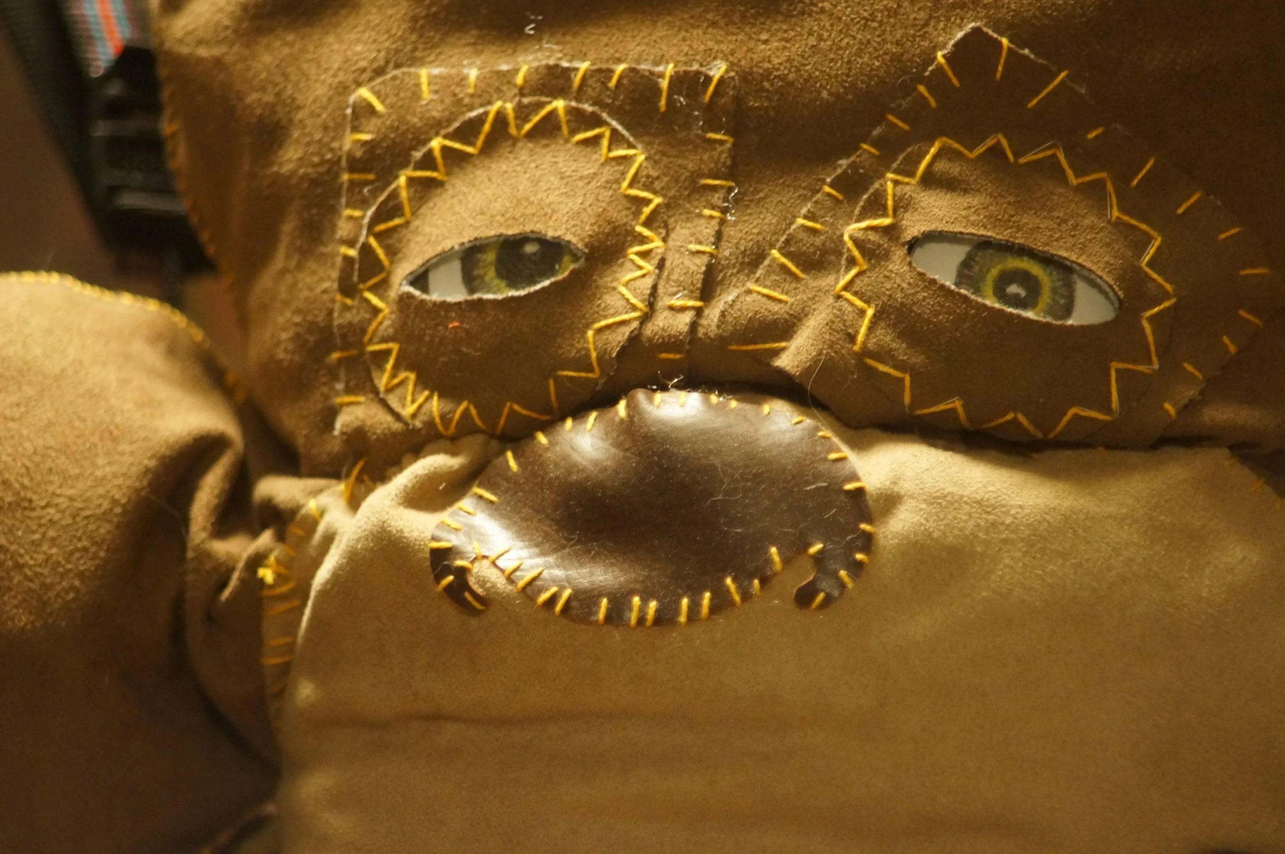 A glimpse of the giant hand sewn monkey with real lenses for eyes. 