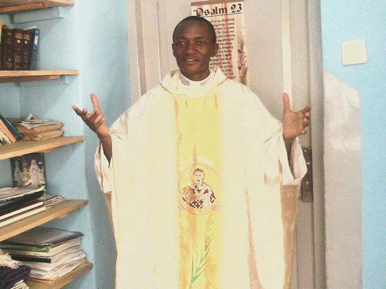 Fr. John in his Easter vestments just before he went to celebrate the Easter Vigil. 