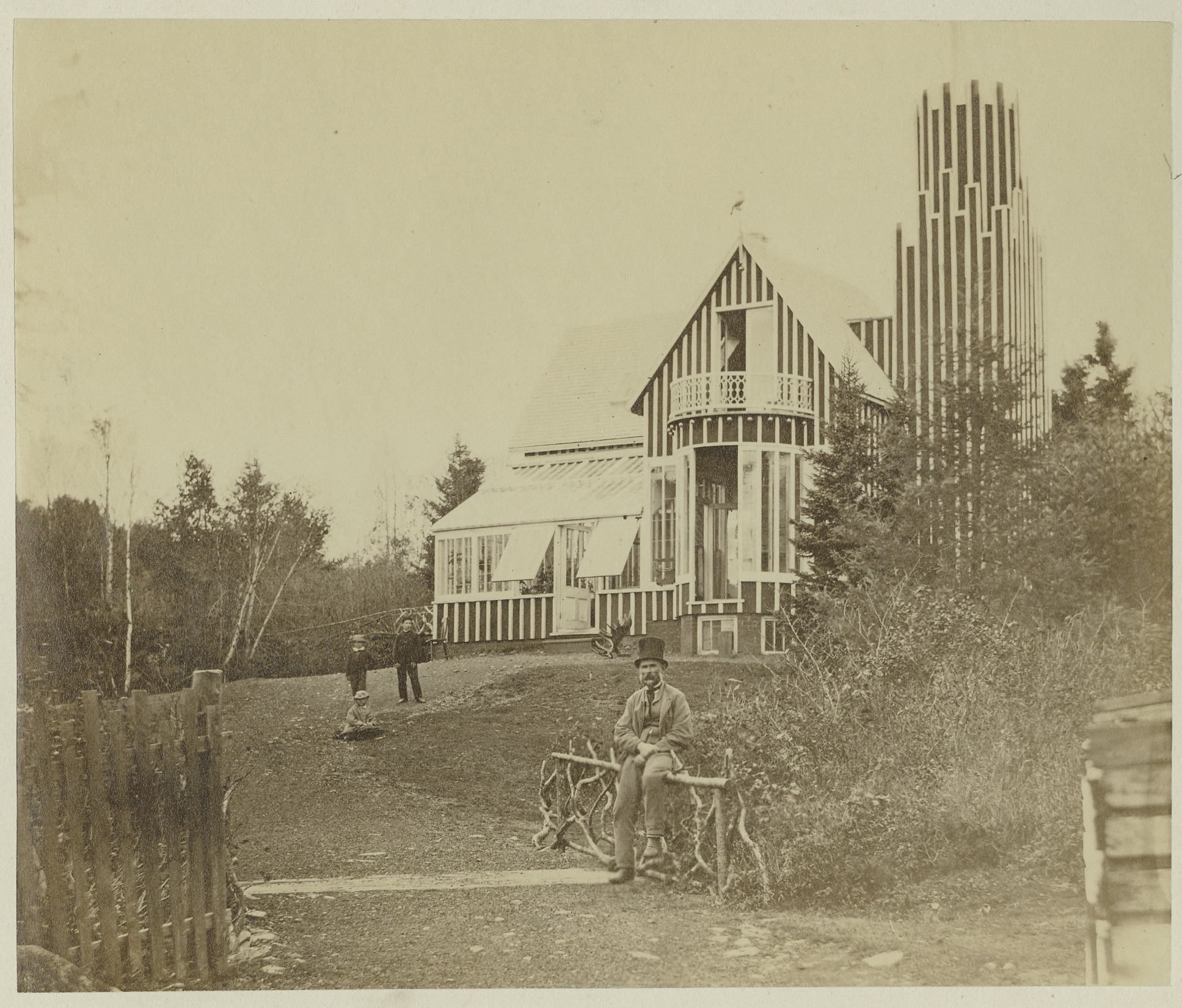    The Glass House  , The only photograph known to exist of Downs’ Zoological Gardens. The proprietor himself perches in front of the Glass House (the zoo’s aviary) in the 1860's.  (Presented with permission from the Nova Scotia Provincial Archives) 